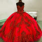Red Sequin Embroidery Sweetheart Quinceanera Dresses