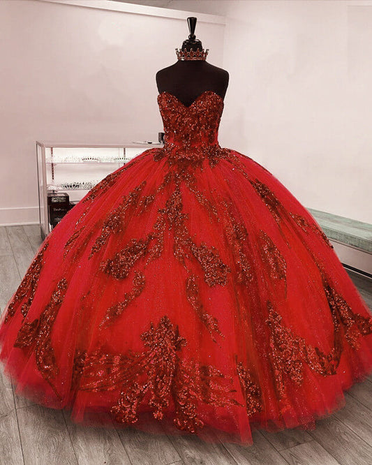 Red Sequin Lace Quinceanera Dresses