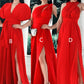 Red Chiffon Infinity Bridesmaid Dress With Slit