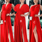 Red Chiffon Convertible Dress With Slit