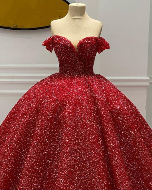 Sparkly Ball Gown Off The Shoulder Dresses