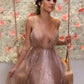 Rose Gold Sparkly Bridesmaid Dresses V Neck