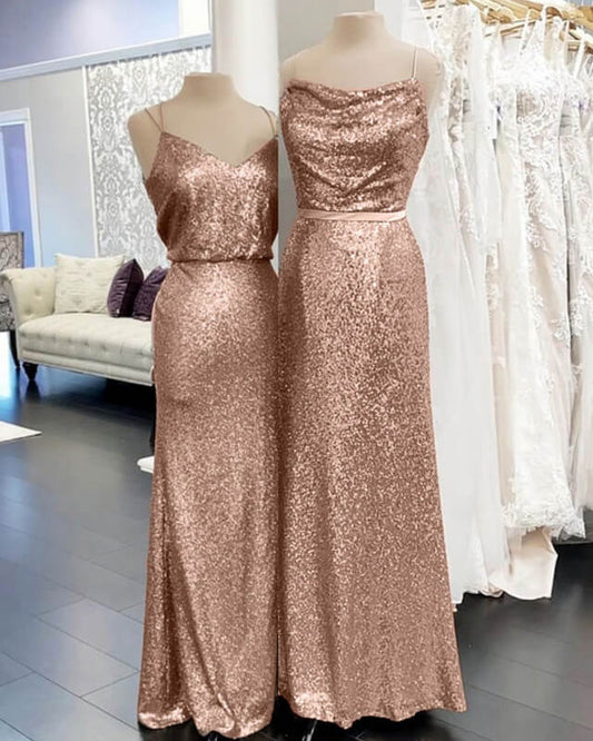 Long Rose Gold Bridesmaid Dresses