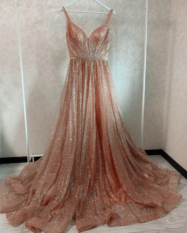 bridesmaid dresses rose gold sequin Long Sparkly Plunge Neck – Lisposa champagne rose gold bridesmaid dresses