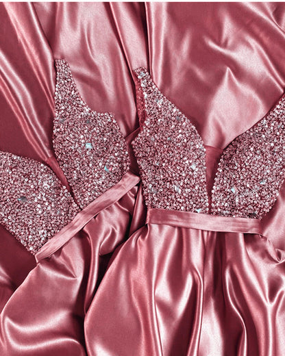 Rose Pink Bridesmaid Dresses Satin
