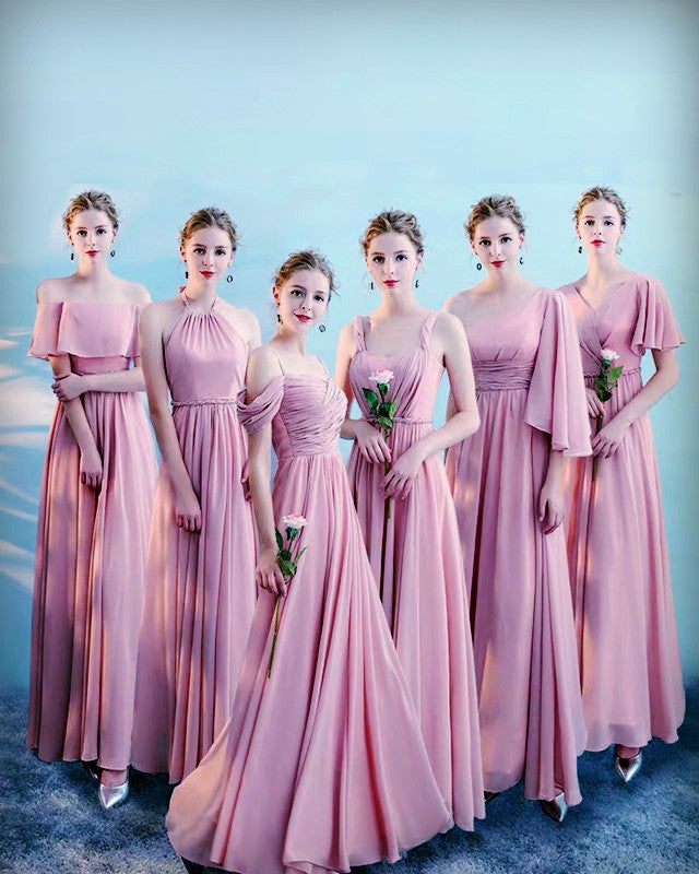 Rose Pink Bridesmaid Dresses Chiffon Mixed Style
