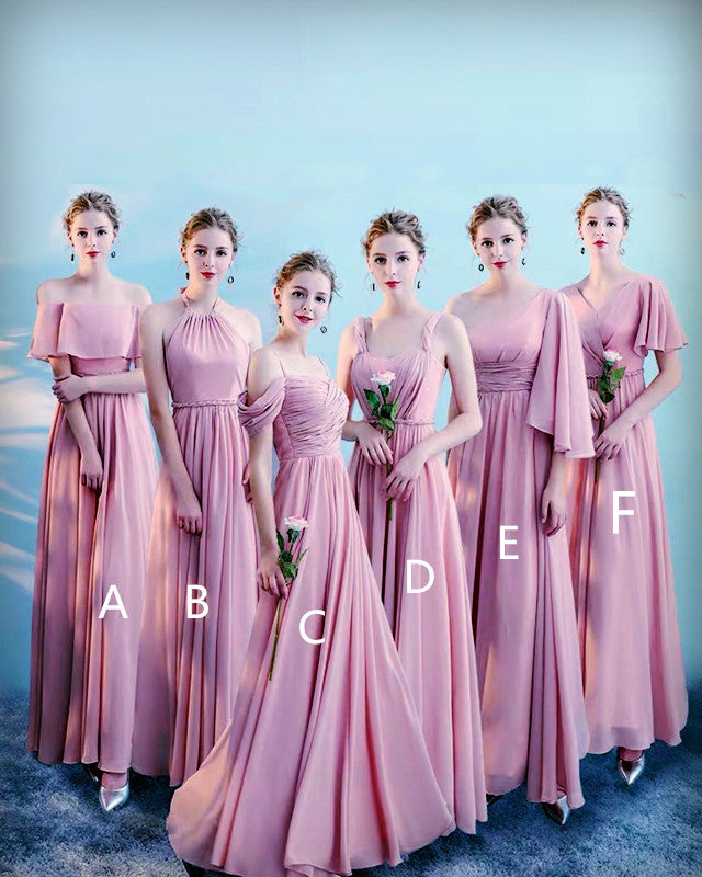 Rose Pink Bridesmaid Dresses Chiffon Mixed Style