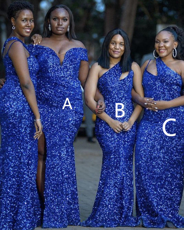Royal Blue Sequins Mermaid Bridesmaid Dresses Mismatched
