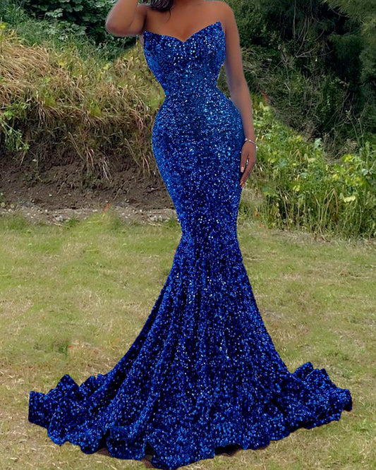 Royal Blue Mermaid Sequins Bridesmaid Dresses