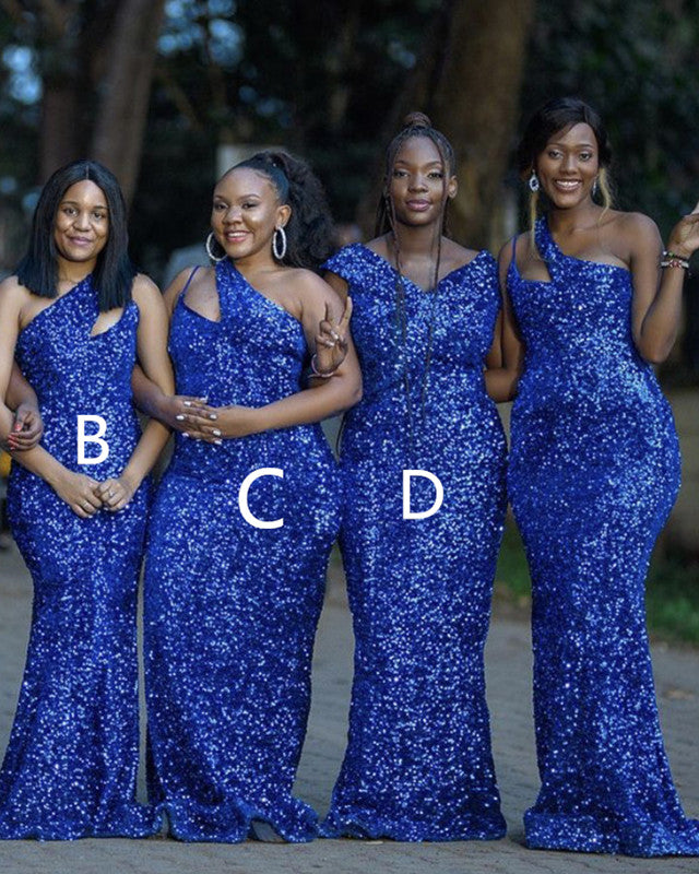 Royal Blue Sequins Mermaid Bridesmaid Dresses Mismatched – Lisposa