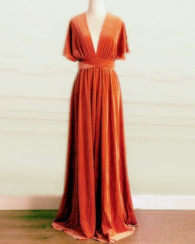 Winter Velvet Bridesmaid Dresses V Neck Cap Sleeves