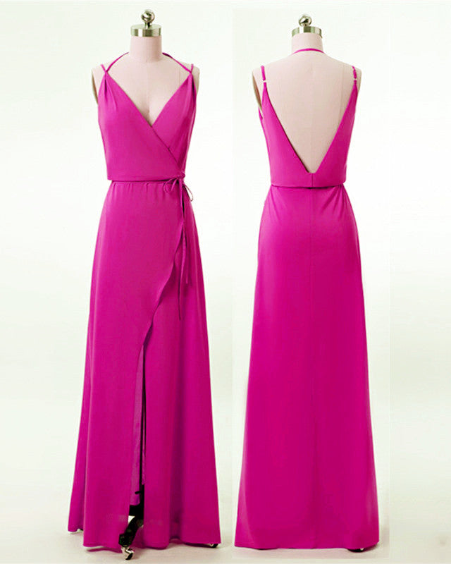 Elegant Boho Bridesmaid Dresses Chiffon V Neck Split