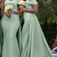 Sage Green Bridesmaid Dresses Mermaid Removable Train One Shoulder