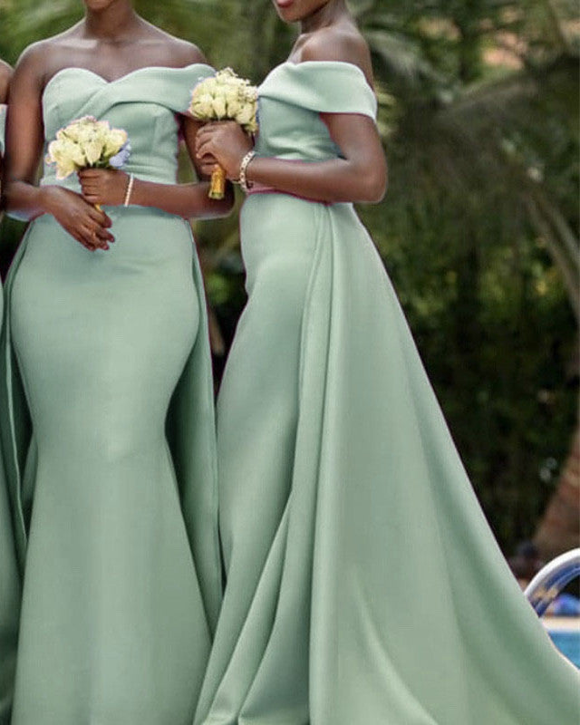 Sage Green Bridesmaid Dresses Mermaid Removable Train One Shoulder