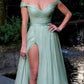Off The Shoulder Sage Green Bridesmaid Dresses
