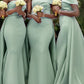 Sage Green Bridesmaid Dresses Mermaid Removable Train One Shoulder