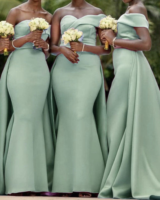 Sage Green Bridesmaid Dresses Mermaid Removable Train One Shoulder