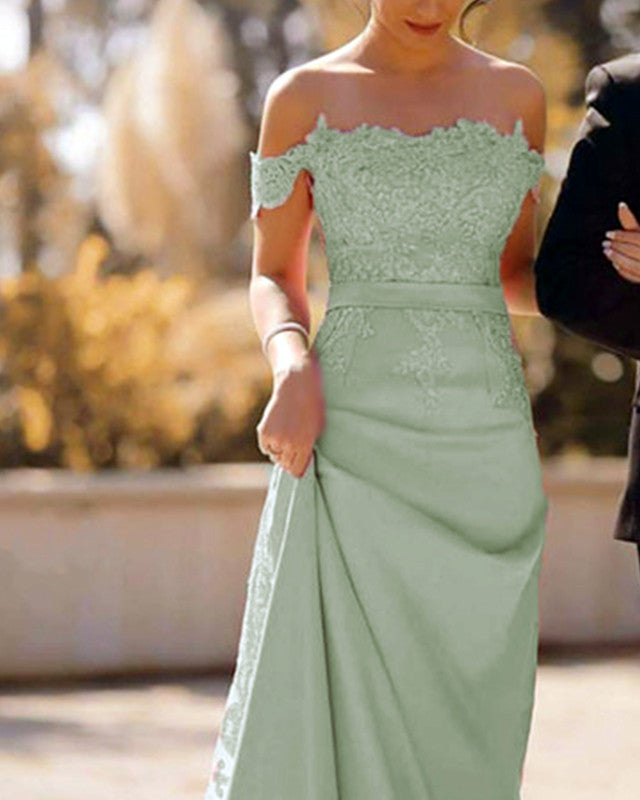 Mermaid Sage Green Prom Dresses Dress Lace Off Shoulder – Lisposa