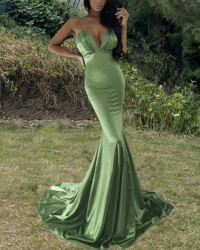 Sage Green Mermaid Satin Bridesmaid Dresses