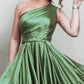 Sage Green Bridesmaid Dresses Satin One Shoulder Split