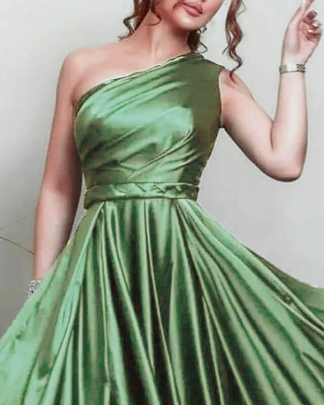 Sage Green Bridesmaid Dresses Satin One Shoulder Split