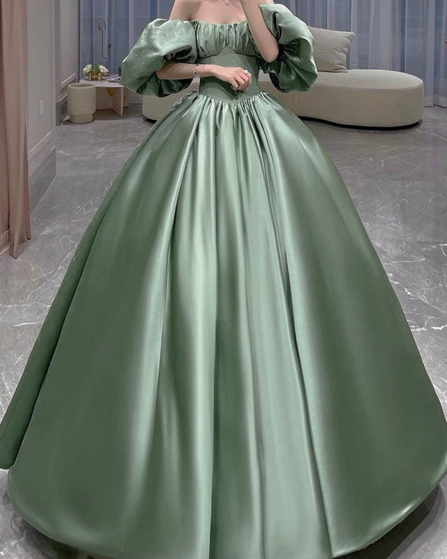 Ball Gown Sage Green Satin Prom Dress Lisposa Ball Gown Sage Green Satin Prom Dress Lisposa