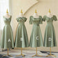 Mixed Style Sage Green Satin Midi Bridesmaid Dresses