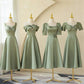 Mixed Style Sage Green Satin Midi Bridesmaid Dresses