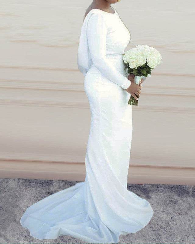 Sexy Mermaid Wedding Dresses Long Sleeves Drapped Back