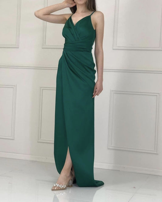 Sheath Bridesmaid Dresses Pleated V Neck Split