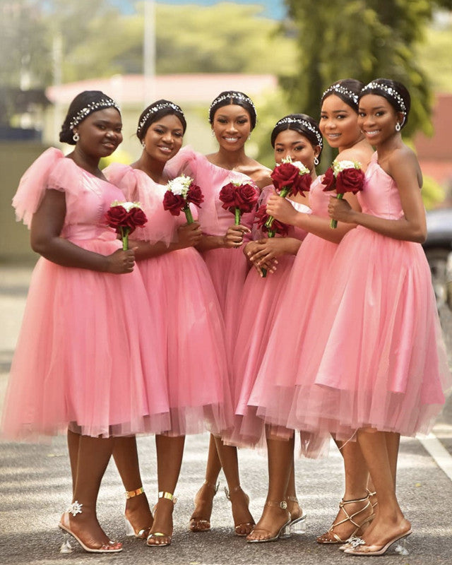 Short Pink Bridesmaid Dresses One Shoulder