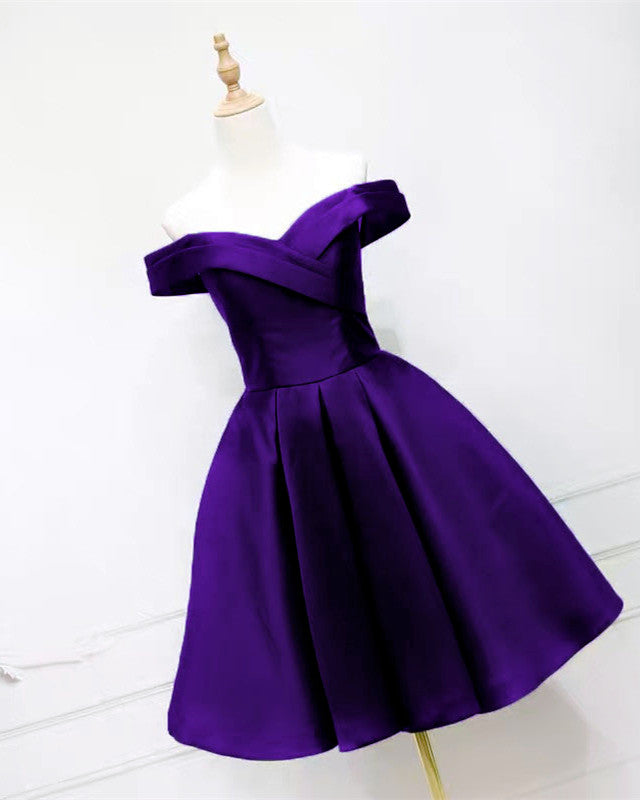 Short Satin Bridesmaid Dresses Off The Shoulder – Lisposa