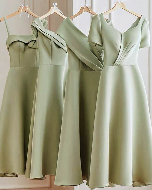 Short Sage Bridesmaid Dresses Mismatched