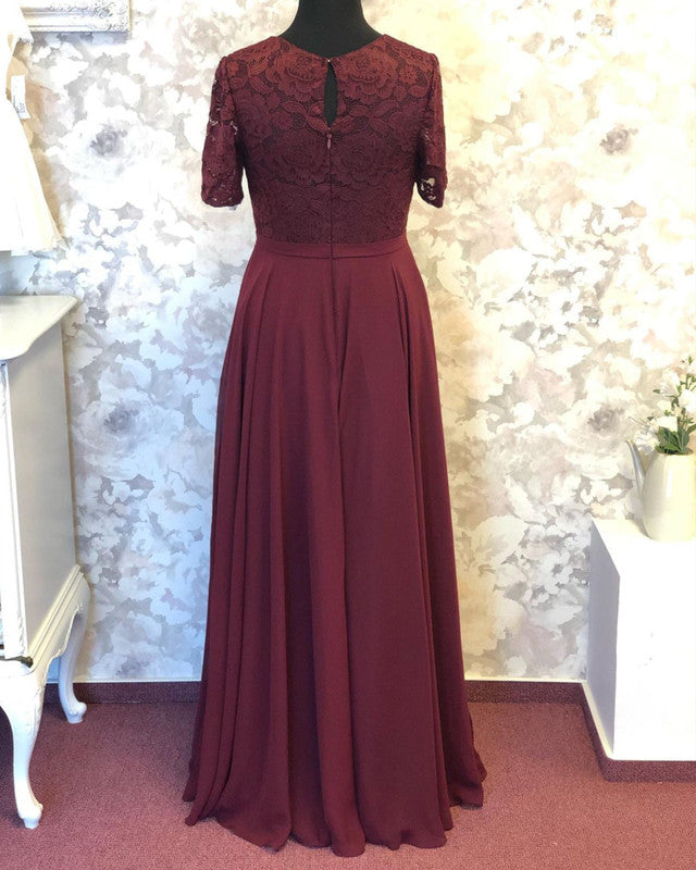 Modest Chiffon Bridesmaid Dresses Lace Short Sleeves