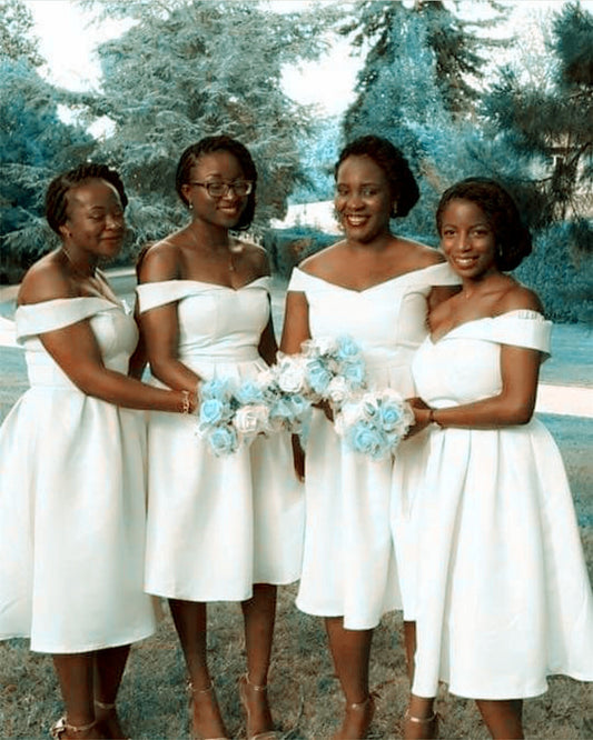 Vintage White Bridesmaid Dresses Knee Length