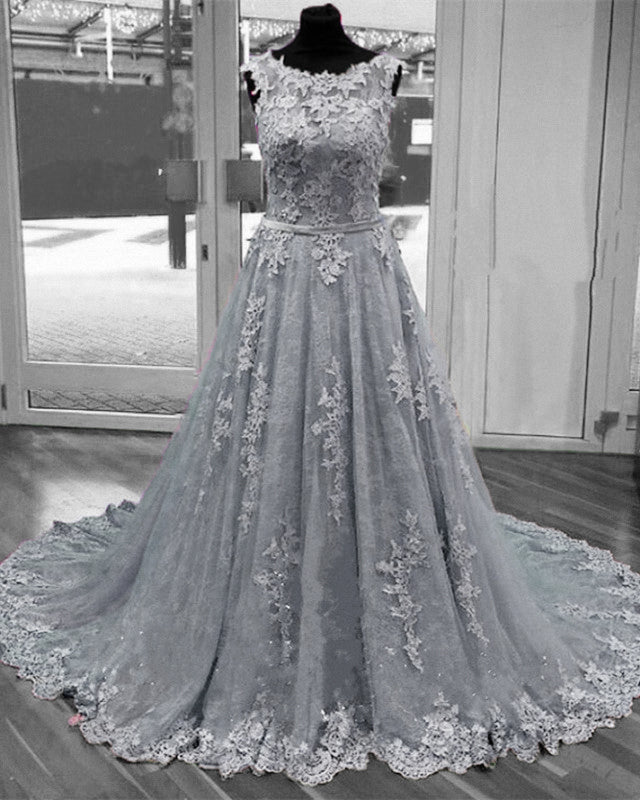 Silver Lace Prom Dresses