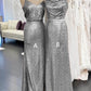 Long Silver Sequin Bridesmaid Dress Spaghetti Strap