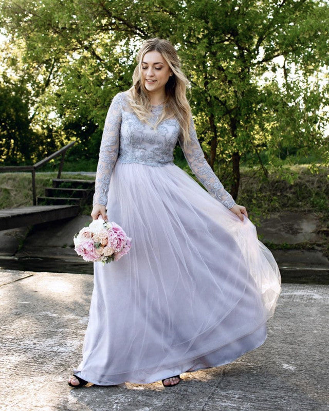 Silver Bridesmaid Dresses Long Sleeves