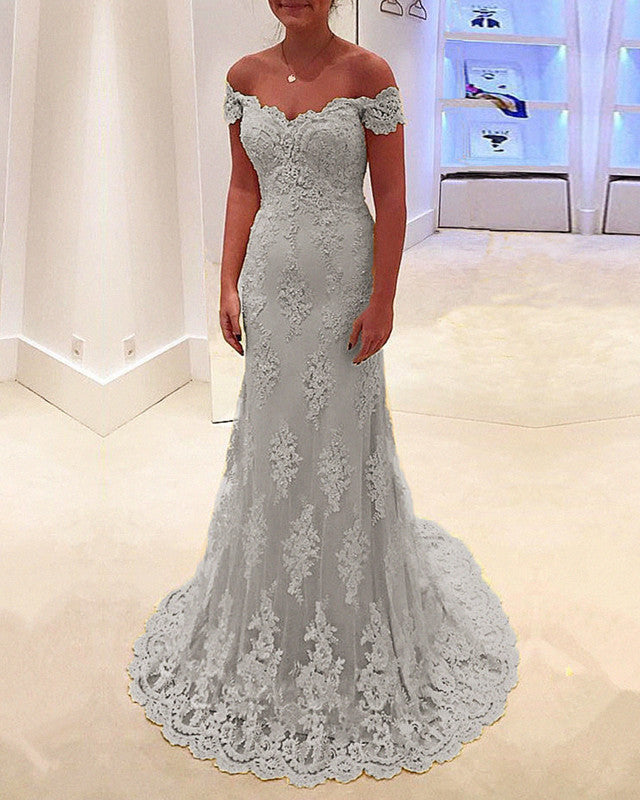 Silver Lace Bridesmaid Dresses Mermaid