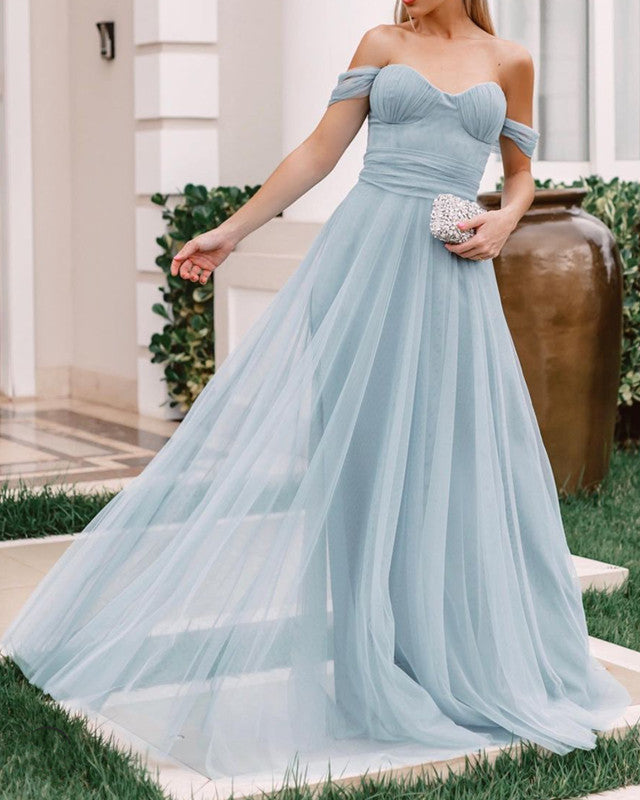 Slate Blue Bridesmaid Dresses Long