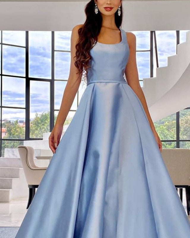 Spaghtti Straps Satin Empire Prom Long Dresses