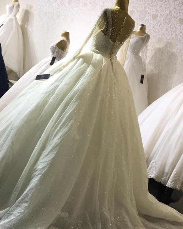 Sparkly Wedding Dress Long Sleeves
