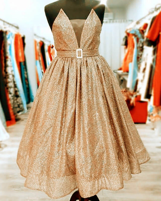 Champagne Gold Midi Prom Dress