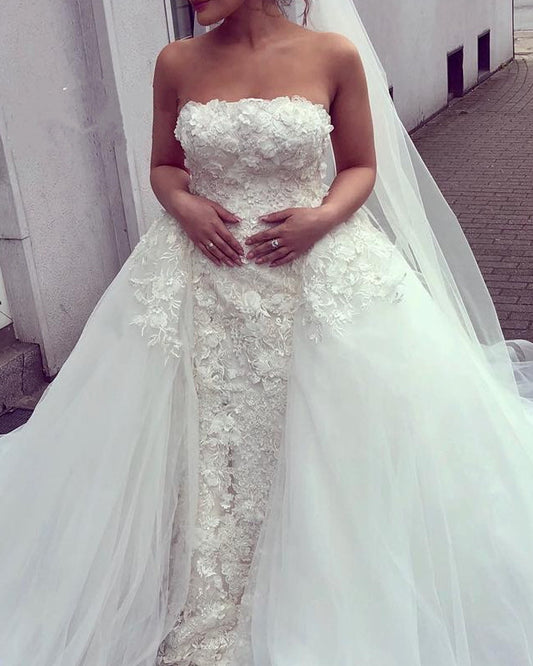 Strapless Lace Wedding Dresses Mermaid