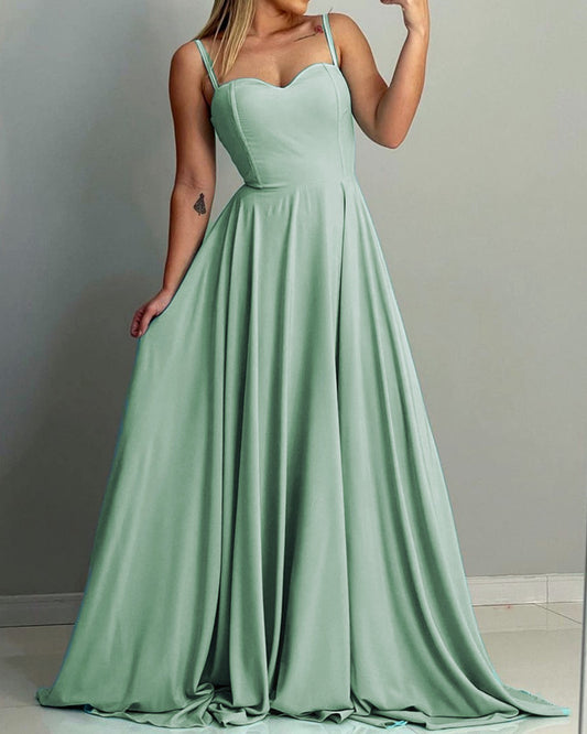 Simple Long Bridesmaid Dresses Sweetheart Spaghetti Straps