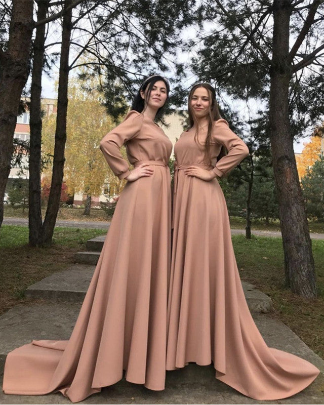 Tan Bridesmaid Dresses Long Sleeves