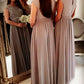 Modest Chiffon Long Bridesmaid Dresses Lace Cap Sleeves