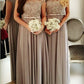 Modest Chiffon Long Bridesmaid Dresses Lace Cap Sleeves