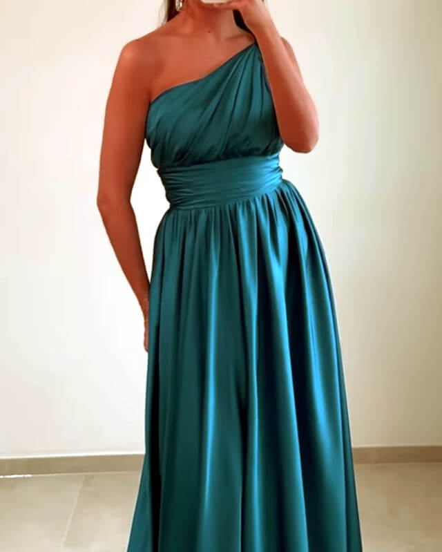 Teal Satin One Shoulder Bridesmaid Dresses