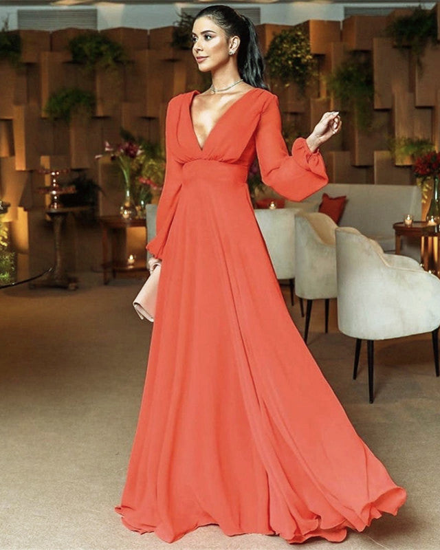 Long Sleeves Terracotta Bridesmaid Dresses